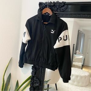 Puma | Women’s Black White Logo Zip Up Track Jacket Windbreaker